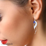 Boucles d’oreilles feuille en argent 925 et Lapis Lazuli naturel