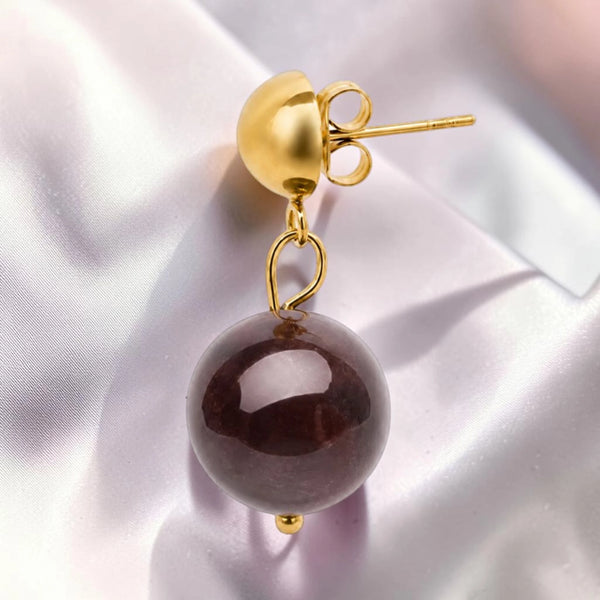 Boucle d'oreille femme en acier inoxydable doré avec pierre grenat rouge naturel