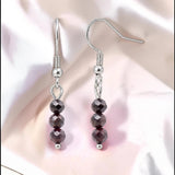 Boucles d'Oreilles Grenat rouge PRISMA® – 3 boules 4 mm, acier argenté