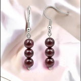 Boucles d'Oreilles Grenat rouge SPHERA® – 3 boules 6 mm, acier argenté