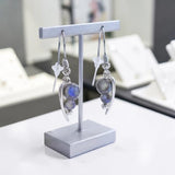 Boucles d'Oreilles Labradorite Femme, Feuille d'Argent et Crochet (Menkalinan)