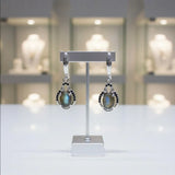 Boucles d'Oreilles Labradorite Ovale, Zircons et Argent 925 Rhodié (Algieba)