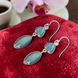 Boucles d’oreilles argent 925 Labradorite naturelle triangle et navette