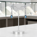Boucles d'Oreilles Labradorite Ovale Pendantes en Argent Rhodié (Nunki)