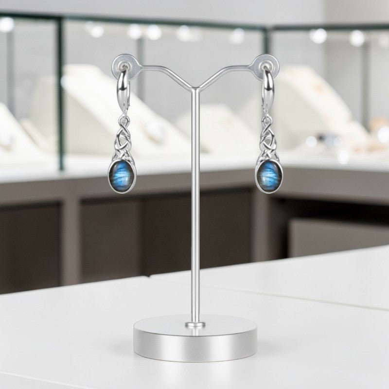 Détail monture celtique tressée argent rhodié boucles labradorite Nunki