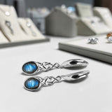 Boucles d'Oreilles Labradorite Ovale Pendantes en Argent Rhodié (Nunki)