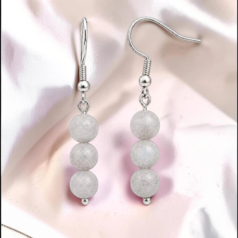 Boucles d'Oreilles Labradorite SPHERA® – 3 boules 6 mm, acier argenté