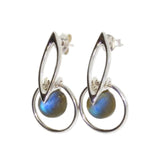 Boucles d'Oreilles Labradorite Véritable, Anneau d'Argent 925 et Boule 8 mm (Algenib)