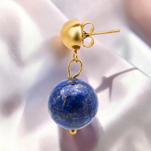 Boucle d'oreille femme en acier inoxydable doré avec pierre lapis lazuli naturel