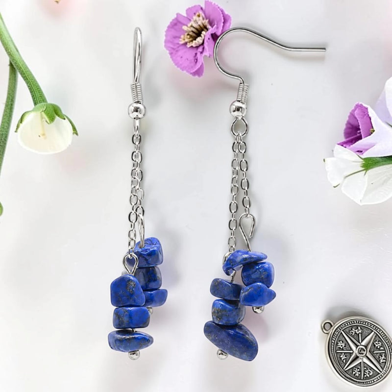 Boucles d'Oreilles Lapis-lazuli ROCAIA® – chips baroques sur chaîne argentée