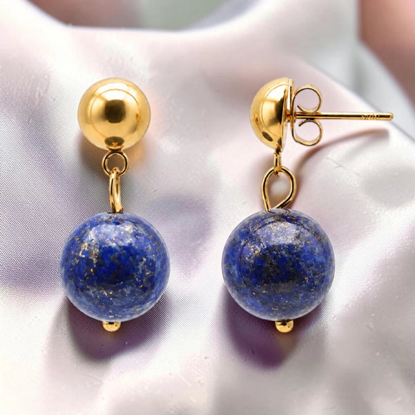 Boucles d'oreilles lapis lazuli boule 12 mm en pierre naturelle sur puce dorée