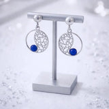 Boucles d'Oreilles Rondes Lapis Lazuli, Argent 925 Ajouré (Alnaïr)