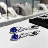 Boucles d'Oreilles Lapis-Lazuli Ovale Pendantes en Argent Rhodié (Sadalsuud)