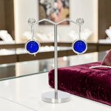 Boucles d'Oreilles Lapis-Lazuli Ronde Pendantes en Argent Rhodié (Adhara)