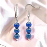 Boucles d'Oreilles Lapis-lazuli SPHERA® – 3 boules 6 mm, acier argenté
