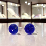 Boucles d'Oreilles Lapis-Lazuli Ronde en Argent Rhodié (Deneb)