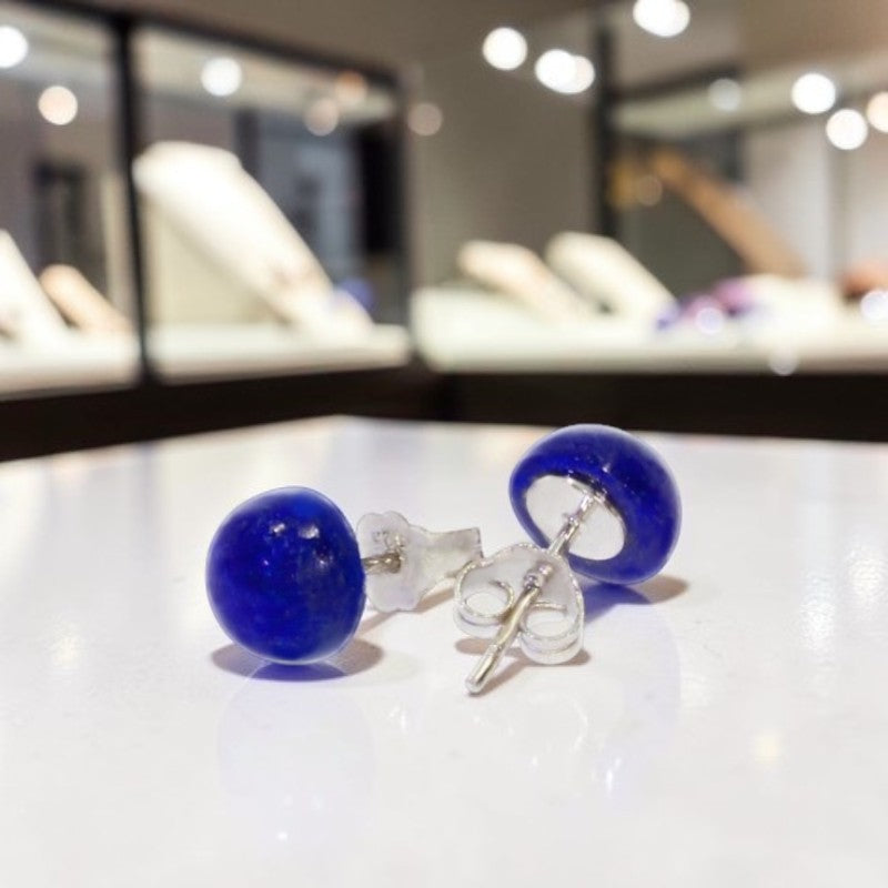 Détail poussette argent rhodié boucles oreilles lapis-lazuli Deneb