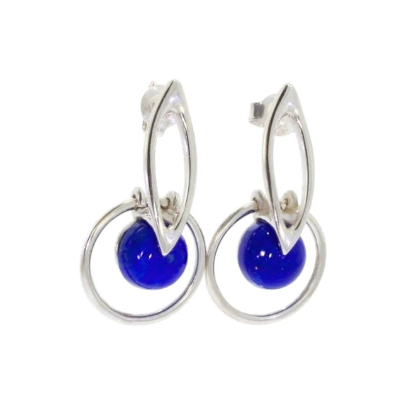 Paire de boucles d'oreilles lapis-lazuli Zosma sur fond blanc, argent 925 rhodié