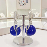 Boucles d'Oreilles Lapis Lazuli Boule Bleue, Argent 925 Rhodié (Achernar)