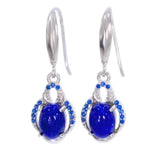 Boucles d'Oreilles Lapis Lazuli Femme, Ovale et Halo de Zircons (Diphda)