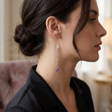 Boucles d'Oreilles Argent 925 Améthyste SILVIA®, Feuille et Chaînettes, Longues