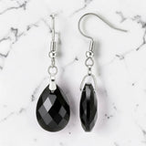 Boucles d'Oreilles Obsidienne Noire LARIA® – goutte facettée 18 mm, crochet argenté