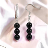 Boucles d'Oreilles Obsidienne noire SPHERA® – 3 boules 6 mm, acier argenté