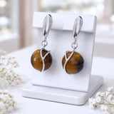 Boucles d'Oreilles Œil de Tigre Boule 10 mm, Argent 925 Rhodié (Pollux)
