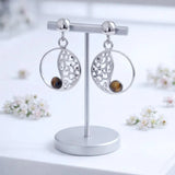 Boucles d'Oreilles Œil de Tigre Femme, Médaillon Ajouré Argent 925 (Dubhe)