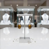 Boucles d'Oreilles Œil de Tigre Ovale, Zircons et Argent 925 (Saïph)