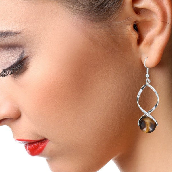 Boucles d’oreilles spirale en pierre Œil de tigre naturel pour femme