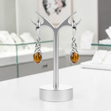 Boucles d'Oreilles Oeil de Tigre Ovale Pendantes en Argent Rhodié (Rasalhague)