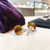 Boucles d'Oreilles Oeil de Tigre Ronde en Argent Rhodié (Hadar)