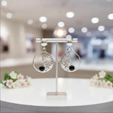 Boucles d'Oreilles Onyx Noir Femme, Cercle Ajouré Argent 925 (Alioth)