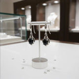 Boucles d'Oreilles Onyx Noir Ovale, Halo de Zircons, Argent 925 (Menkent)