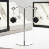 Boucles d'Oreilles Onyx Noir Ronde Pendantes en Argent Rhodié (Ankaa)
