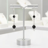 Boucles d'Oreilles Onyx Noir Perles Pendantes en Argent Rhodié (Mintaka)