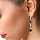 Boucles d'Oreilles Onyx Noir Perles Pendantes en Argent Rhodié (Mintaka)