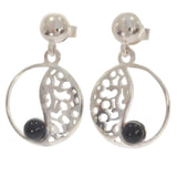 Boucles d'Oreilles Onyx Noir Femme, Cercle Ajouré Argent 925 (Alioth)