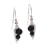 Boucles d'Oreilles Pierre Noire, Onyx Noir sur Feuille d'Argent 925 (Alhena)