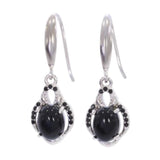 Boucles d'Oreilles Onyx Noir Ovale, Halo de Zircons, Argent 925 (Menkent)