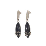 Grandes Boucles d'Oreilles Noires, Onyx Noir Marquise et Argent 925 (Markab)