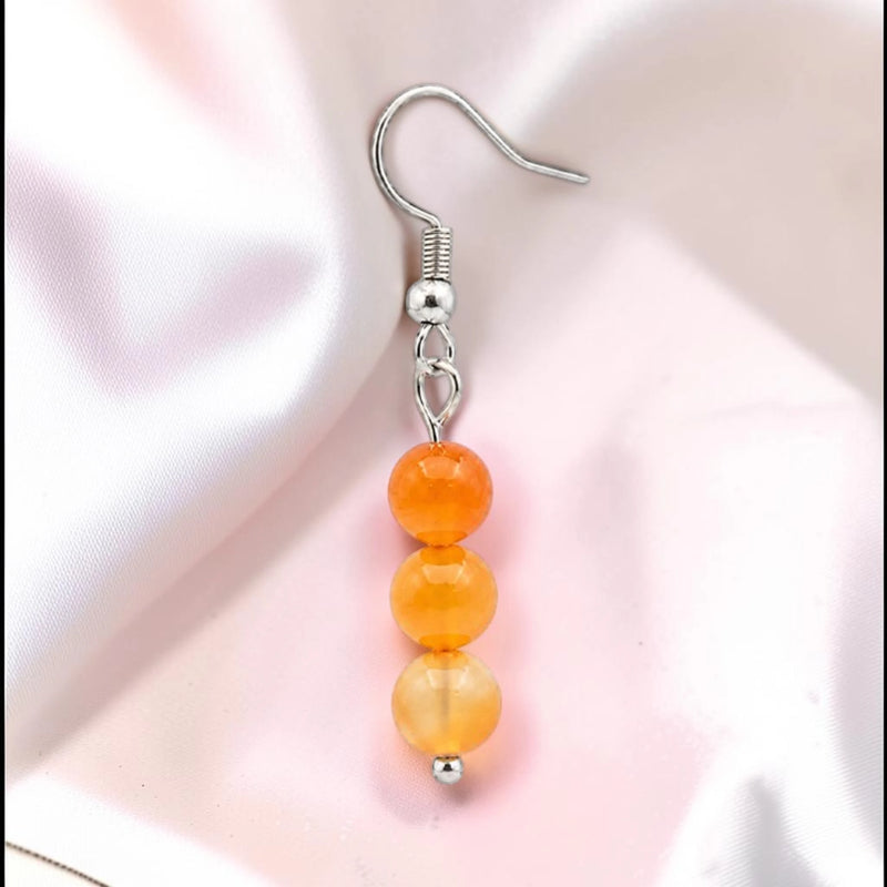 Boucle d'oreille pendante femme en pierre naturelle cornaline orange du Brésil