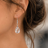Boucles d'Oreilles Cristal de Roche LARIA® – goutte facettée 18 mm, crochet argenté
