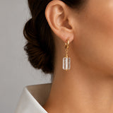 Boucles d'Oreilles Cristal de Roche LUMIA® – tube en pierre, créole dorée