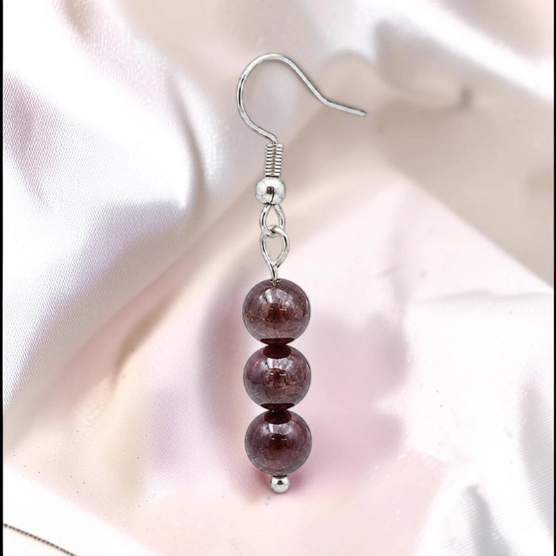 Boucle d'oreille pendante femme en pierre naturelle grenat rouge du Pakistan