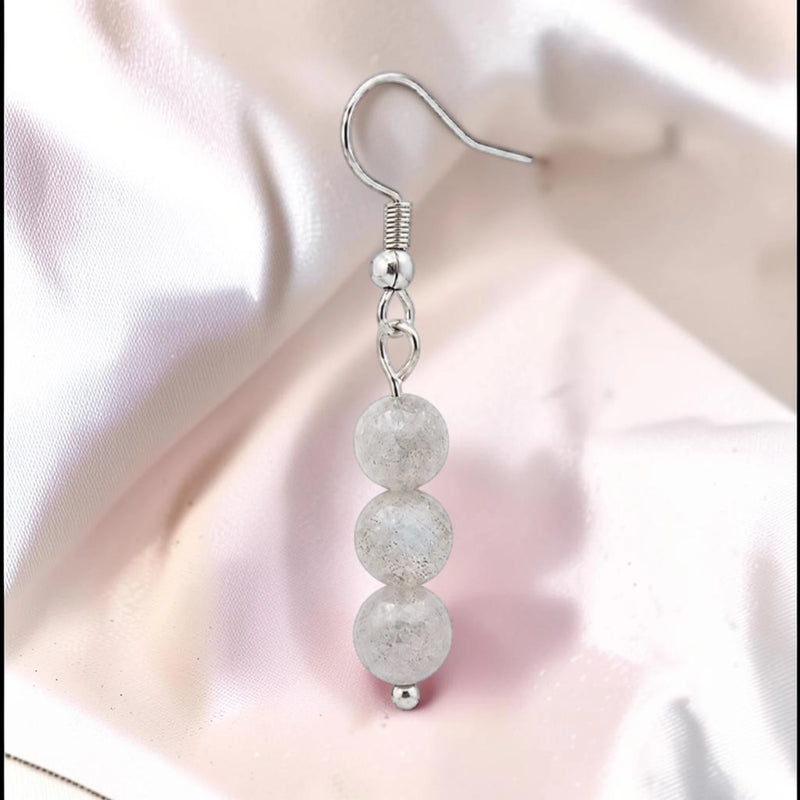 Boucle d'oreille pendante femme en pierre naturelle labradorite aux reflets bleus de Madagascar