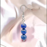 Boucles d'Oreilles Lapis-lazuli SPHERA® – 3 boules 6 mm, acier argenté