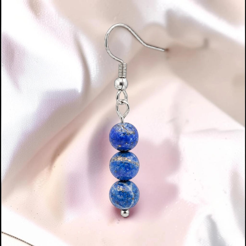 Boucle d'oreille pendante femme en pierre naturelle lapis-lazuli bleue d'Afghanistan