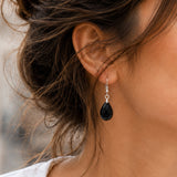 Boucles d'Oreilles Obsidienne Noire LARIA® – goutte facettée 18 mm, crochet argenté